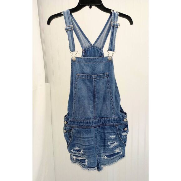 American eagle outfitters denim distressed overalls, shorts - Picture 1 of 6
